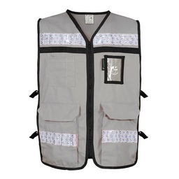 [ECO-2040GRCRCH] CHALECO RESCATISTA ABIERTO GRIS ALGODON/POLIESTER CON REFLEJANTE TALLA CH