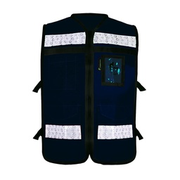 [ECO-2060AZCRXG] CHALECO AZUL ABIERTO TIPO RESCATISTA LIGERO CON BOLSA TRASERA CLASE II TALLA XG