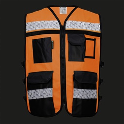 [ECO-2080ANCR2XG] CHALECO ECOFRIENDLY ANARANJADO ABIERTO TIPO RESCATISTA DE ALTA VISIBILIDAD T-2XG