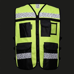 [ECO-2080AMCR2XG] CHALECO ECOFRIENDLY AMARILLO ABIERTO TIPO RESCATISTA DE ALTA VISIBILIDAD T-2XG