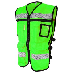 [ECO-2080VCRCH] CHALECO ECOFRIENDLY VERDE ABIERTO TIPO RESCATISTA DE ALTA VISIBILIDAD T-CH