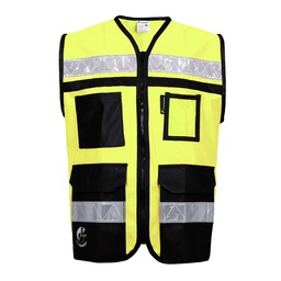[ECO-2048AMCRMD] CHALECO ECOFRIENDLY  RESCATISTA CERRADO C/ESPALDA JERSEY AMARILLO C/REF  TALLA MD