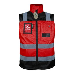[ECO-1320RNCRMD] CHALECO ECOFRIENDLY EJECUTIVO DE TRABAJO, ANSI TIPO O CLASE 1, HIGH VISIBILIY ROJO/NEGRO T-MD.