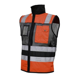 [ECO-1330ANNCRCH] CHALECO DE MALLA ECOFRIENDLY EJECUTIVO DE TRABAJO, ANSI TIPO O CLASE 1, HIGH VISIBILIY ANARANJADO/NEGRO T-CH.