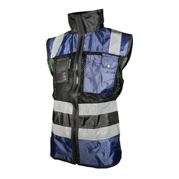 [ECO-1330AZNCRCH] CHALECO DE MALLA ECOFRIENDLY EJECUTIVO DE TRABAJO, ANSI TIPO O CLASE 1, HIGH VISIBILIY AZUL/NEGRO T-CH.