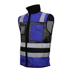 [ECO-1330AZRNCR2] CHALECO DE MALLA ECOFRIENDLY EJECUTIVO DE TRABAJO, ANSI TIPO O CLASE 1, HIGH VISIBILIY AZUL REY/NEGRO T-2XG.