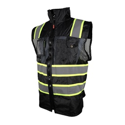 [ECO-1335NCRCH] CHALECO DE MALLA ECOFRIENDLY EJECUTIVO C/REF BICOLOR, ANSI TIPO O CLASE 1, HIGH VISIBILIY NEGRO T-CH.
