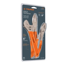 [18216] Juego con 2 pinzas y 1 llave ajustable mango de PVC, Truper