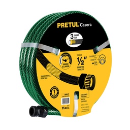 [25017] Manguera 1/2' reforzada 3 capas 15m conexiones plast, Pretul
