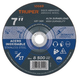 [10669] Disco Tipo 27 de 7' x 7.2 mm desbaste de acero inoxidable